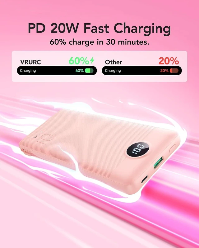 Alt view image 7 of 7 - VRURC 22.5W Portable Charger 10000mAh Fast Charging with Built-in AC Plug