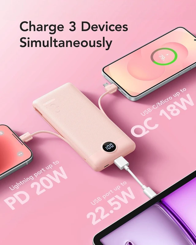 Alt view image 6 of 7 - VRURC 22.5W Portable Charger 10000mAh Fast Charging with Built-in AC Plug
