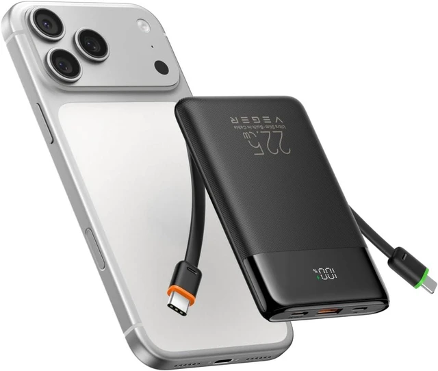 Main image of VEGER 10000mAh 22.5W Fast Charging Portable Charger with Built-in Cables