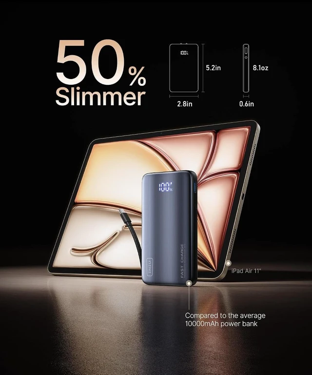 Alt view image 2 of 7 - INIU 45W Fast Charging Portable Charger, 10000mAh with Built in Wall Plug