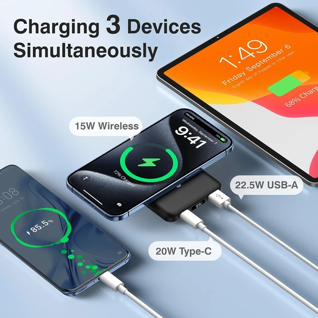 Alt view image 4 of 6 - AOGUERBE for MagSafe Portable Charger, 10000mAh Magnetic Charger for iPhone