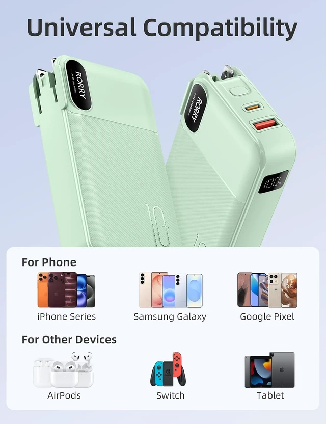 Alt view image 7 of 7 - RORRY Portable Charger 3 in 1 with Wall Plug 10000mAh Power Bank for iPhone