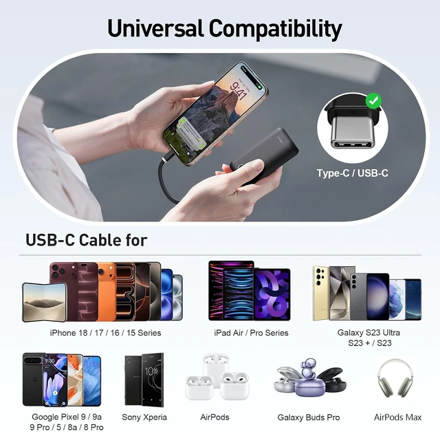Alt view image 5 of 6 - iWALK Mini Portable Charger 10,000mAh, 22.5W USB-C Fast Charging Power Bank with Built-in Cable, Travel Essential Ultra-Small Battery Pack Compatible for iPhone 17/16/16 Pro/15, Samsung, Google, Black