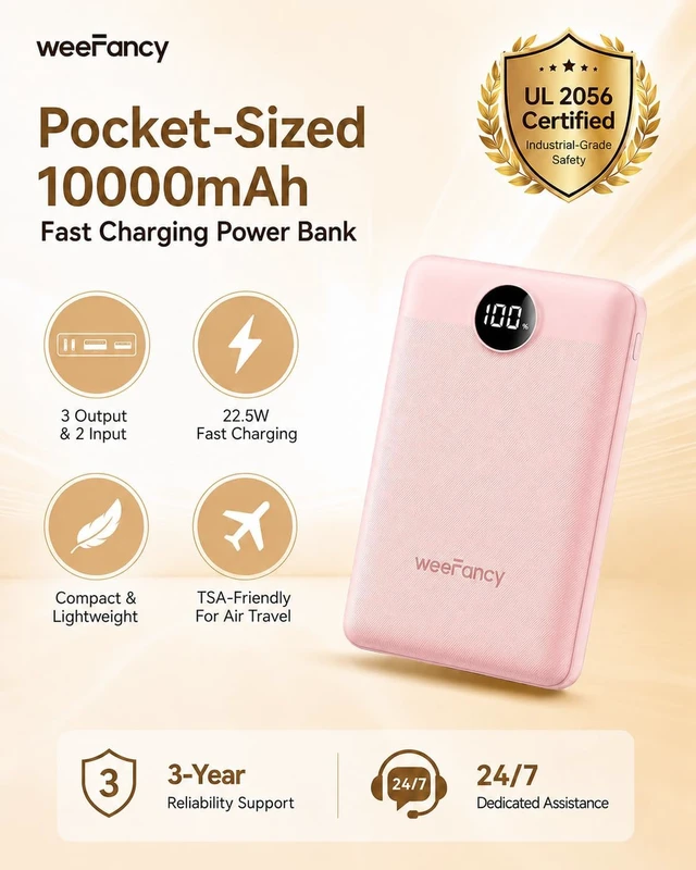 Alt view image 2 of 7 - Small Portable Charger 10000mAh 20W Fast Charging Mini Power Bank, Pink