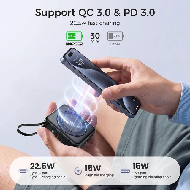 Alt view image 4 of 7 - 10000mAh Portable Charger Power Bank Built in Cables&Wall Plug