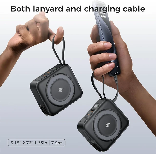 Alt view image 3 of 7 - 10000mAh Portable Charger Power Bank Built in Cables&Wall Plug