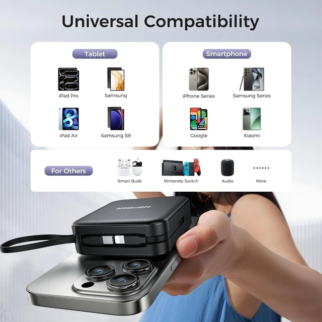 Alt view image 5 of 7 - 10000mAh Portable Charger Power Bank Built in Cables&Wall Plug