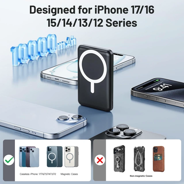 Alt view image 3 of 6 - AOGUERBE for MagSafe Portable Charger, 10000mAh Magnetic Charger for iPhone