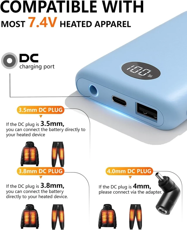 Alt view image 2 of 7 - ColdBye Compact 10000mAh 7.4V Battery Pack for Heated Vest,Jacket