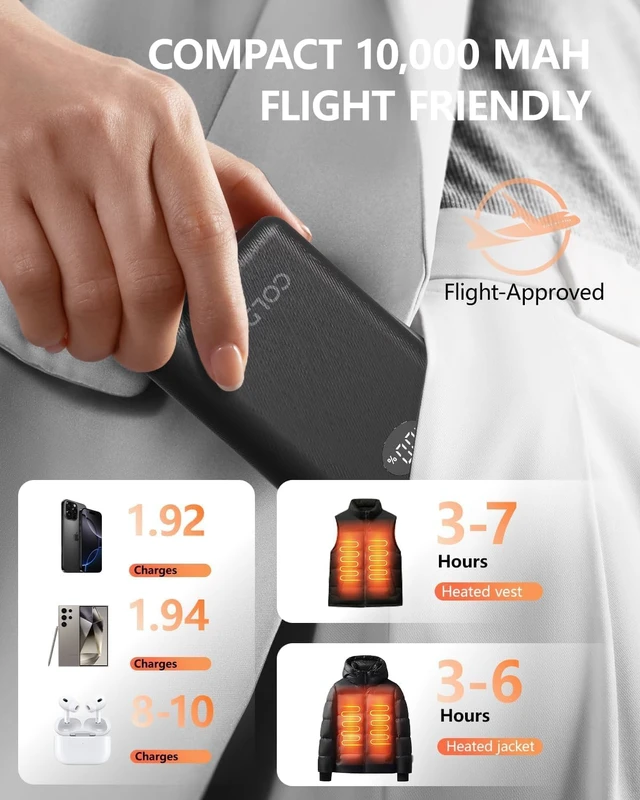 Alt view image 5 of 7 - ColdBye Compact 10000mAh 7.4V Battery Pack for Heated Vest,Jacket