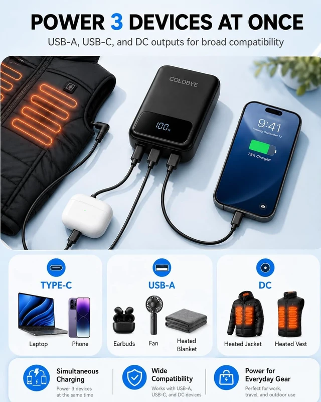 Alt view image 2 of 6 - PD 30W 7.4V 20000mah Battery Pack for Heated Vest Compatible with most DC