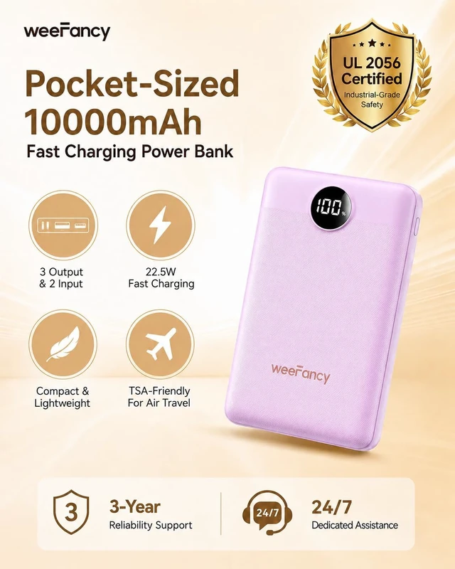 Alt view image 2 of 7 - Small Portable Charger 10000mAh 20W Fast Charging Mini Power Bank, Purple