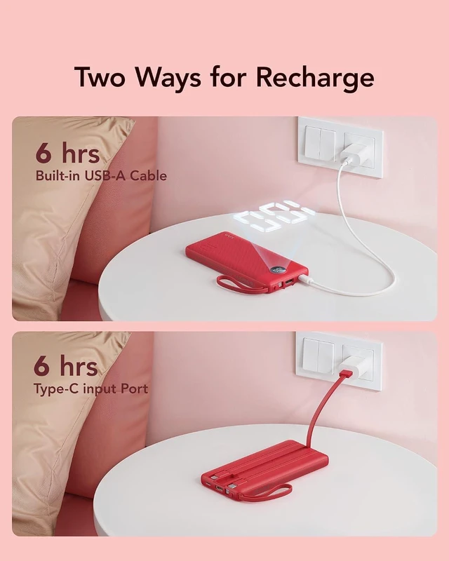 Alt view image 7 of 7 - VRURC Portable Charger, Built in 4 Cables & Lanyard Power Bank 10000mAh