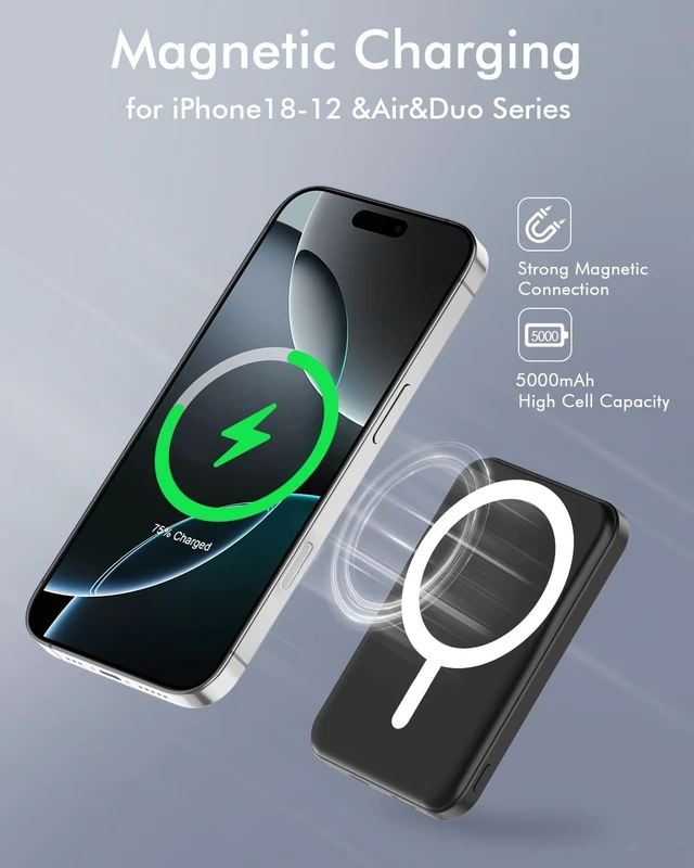 Alt view image 3 of 7 - for MagSafe Power Bank 5000mAh Ultra-Slim Magnetic Portable Charger