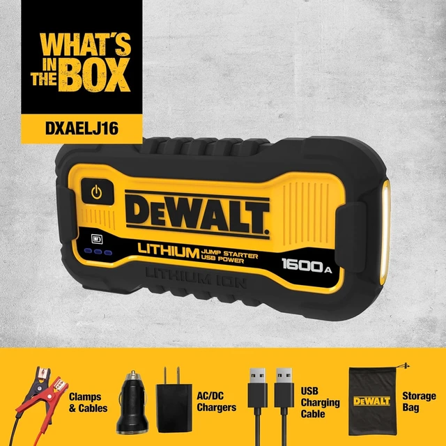 Alt view image 3 of 6 - DeWalt DXAELJ16 1600 Peak Amp Jump Starter Battery Booster with USB Power Station