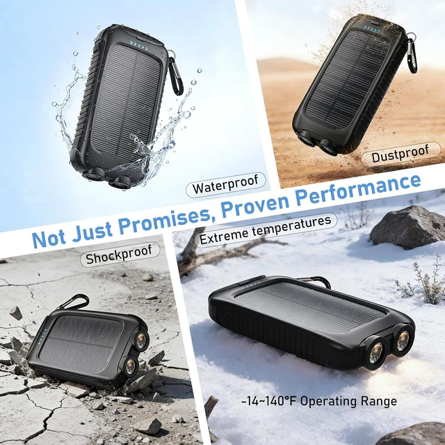 Alt view image 7 of 7 - Solar Power Bank 20000mAh with USB-C, Portable Charger for Travel Camping