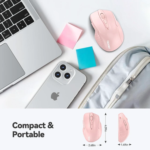 Alt view image 2 of 7 - TECKNET Wireless Mouse, 2.4G Ergonomic Computer Mouse, 2600 DPI, Pink