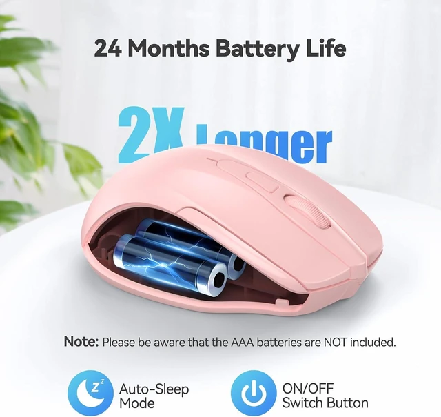 Alt view image 7 of 7 - TECKNET Wireless Mouse, 2.4G Ergonomic Computer Mouse, 2600 DPI, Pink