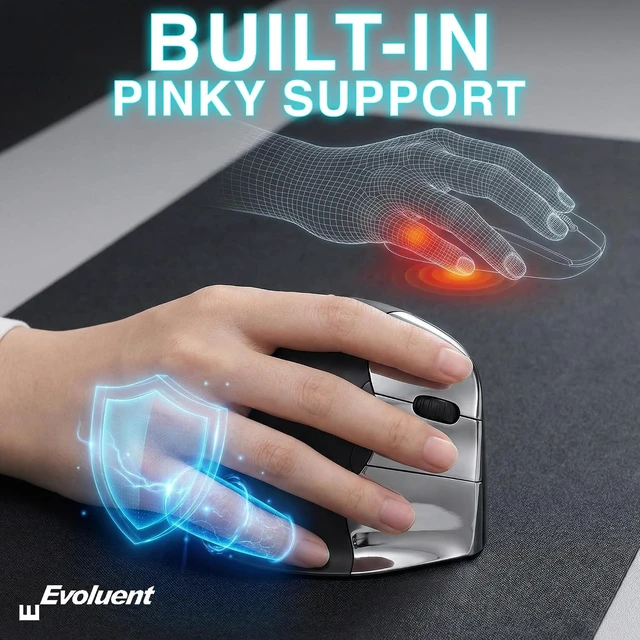 Alt view image 6 of 7 - Evoluent The World's Original Vertical Mouse VMC Classic Wireless USB/Bluetooth Ergonomic Mouse Right Hand M-L, Sculpted Comfort, 4 Speeds, Non-Programmable Copy & Paste Buttons
