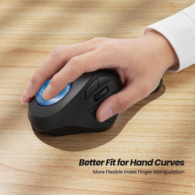 Alt view image 2 of 7 - Nulea M505A Wireless Trackball Mouse Ergonomic 44mm Index Finger Control