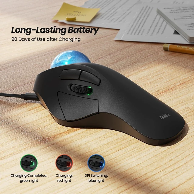 Alt view image 5 of 7 - Nulea M505A Wireless Trackball Mouse Ergonomic 44mm Index Finger Control
