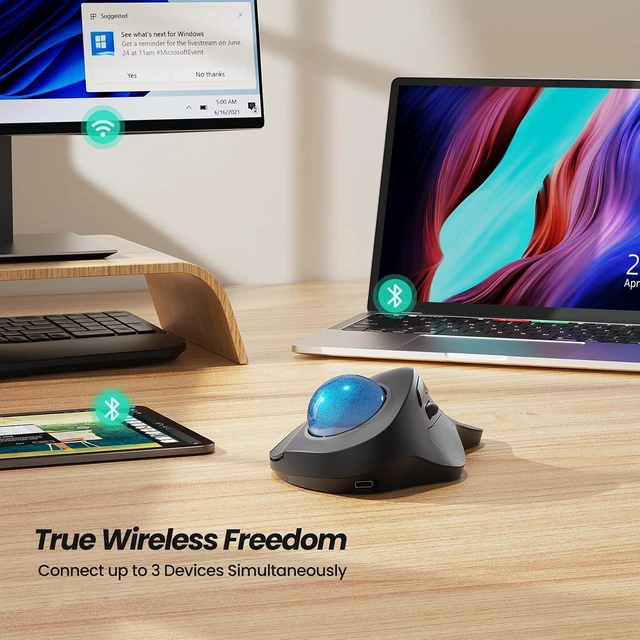Alt view image 6 of 7 - Nulea M505A Wireless Trackball Mouse Ergonomic 44mm Index Finger Control
