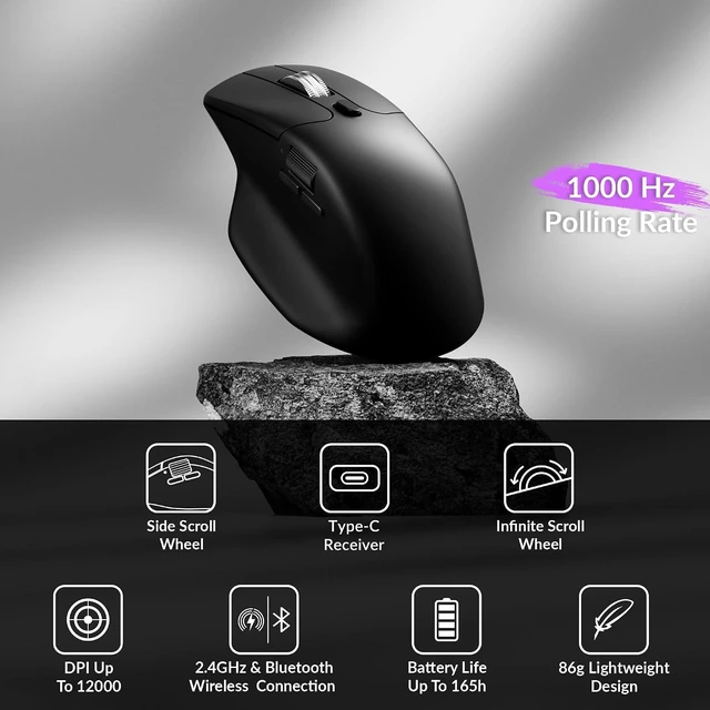 Alt view image 5 of 7 - Keychron M6 Silent Wireless Gaming Mouse, 1000Hz, Bluetooth/2.4G/Wired, PixArt 3311 Sensor (12K DPI), 86g, 5 On-Board Memory Profiles for Plug & Play, Programmable for Mac/Win/Linux Black