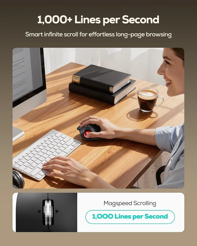 Alt view image 4 of 7 - Nulea Wireless Ergonomic Vertical Trackball Mouse Thumb Control