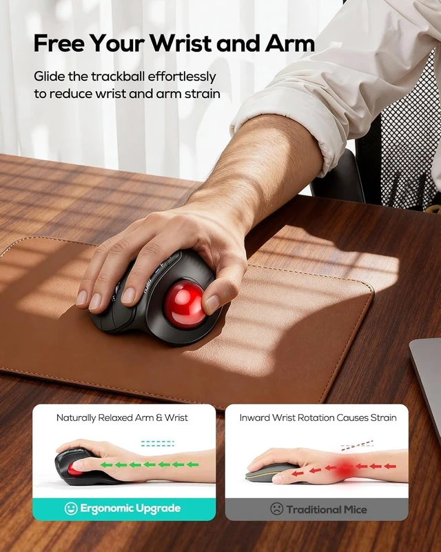 Alt view image 6 of 7 - Nulea Wireless Ergonomic Vertical Trackball Mouse Thumb Control