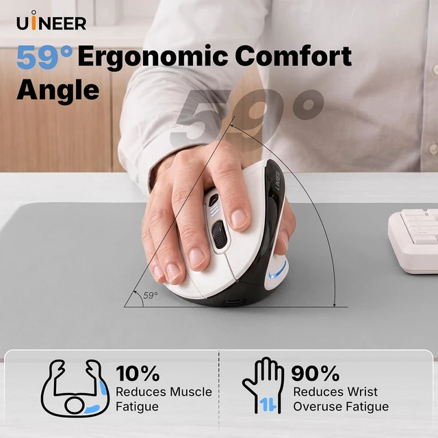 Alt view image 6 of 7 - Uineer Ergonomic Wireless Vertical Mouse, 3-Mode Bluetooth 5.0/4.0 & 2.4GHz