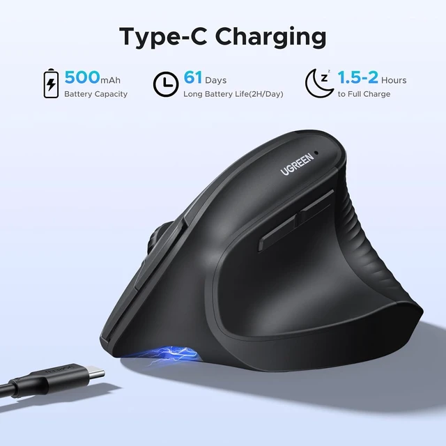 Alt view image 2 of 7 - UGREEN Ergonomic Vertical Mouse, Rechargeable Wireless Mouse, 3 Devices