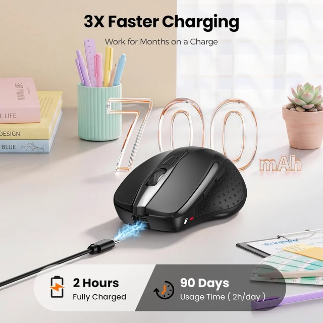 Alt view image 2 of 7 - TECKNET Wireless Mouse Rechargeable, 2.4G Computer Mice with USB-A Receiver