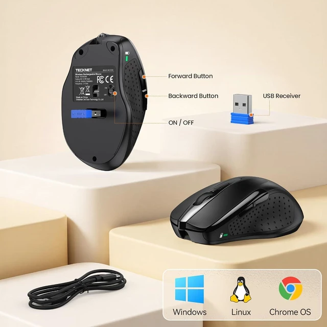 Alt view image 7 of 7 - TECKNET Wireless Mouse Rechargeable, 2.4G Computer Mice with USB-A Receiver