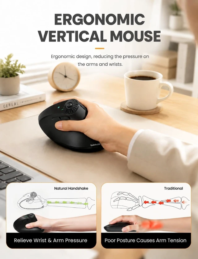 Alt view image 6 of 7 - SABLUTE MAM51 Ergonomic Mouse, Bluetooth Mouse with Side Scroll Wheel