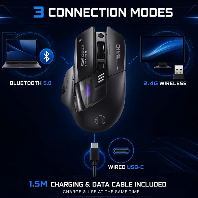 Alt view image 2 of 7 - INPHIC A9 V2 Explorer Wireless Gaming Mouse, 12800 DPI Silent Mouse
