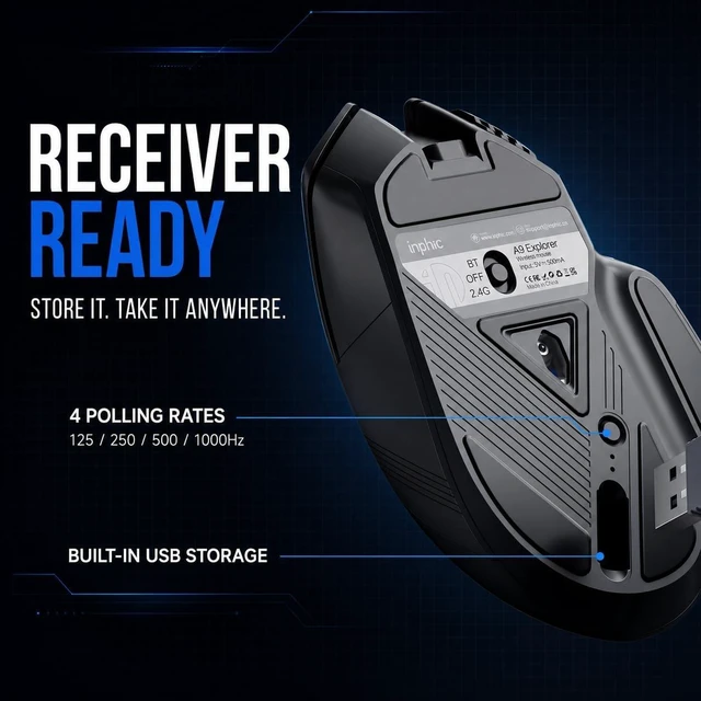 Alt view image 7 of 7 - INPHIC A9 V2 Explorer Wireless Gaming Mouse, 12800 DPI Silent Mouse