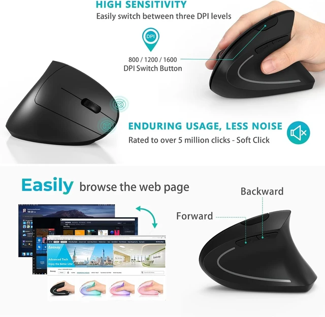 Alt view image 5 of 7 - Lekvey Ergonomic Mouse, Rechargeable Vertical Wireless Mouse, Comfort Grip