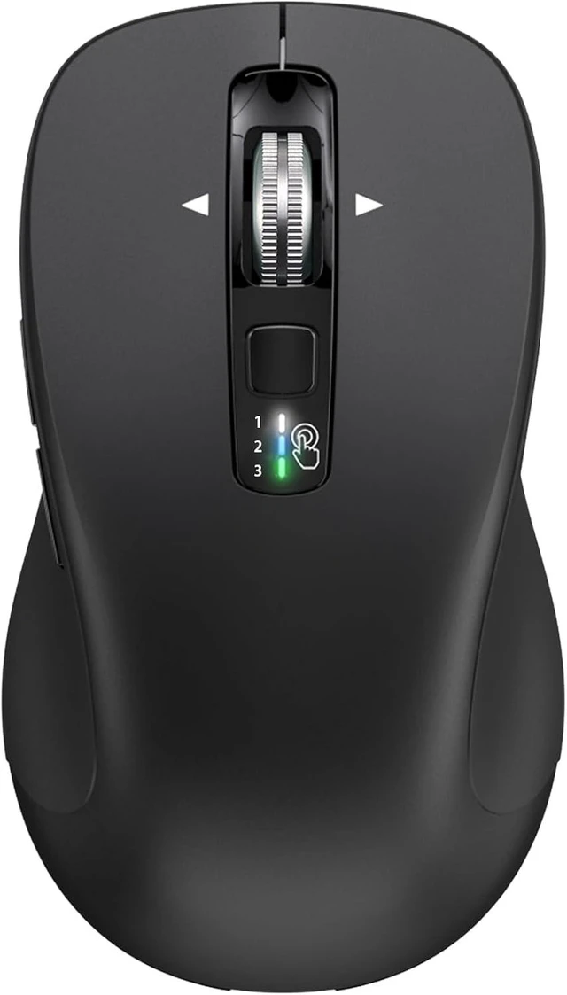 Main image of Wireless Bluetooth Mouse (USB + BT1 + BT2), Full Size, 4-Way Scrolling, Multi-Device Silent Mouse for Computer, Laptop, iPad, MacBook (Black)