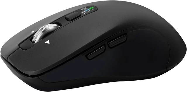 Alt view image 2 of 7 - Wireless Bluetooth Mouse (USB + BT1 + BT2), Full Size, 4-Way Scrolling, Multi-Device Silent Mouse for Computer, Laptop, iPad, MacBook (Black)