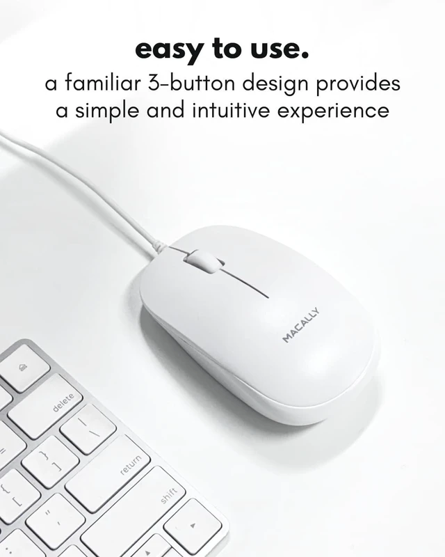 Alt view image 2 of 7 - Macally Wired Mouse for Mac and PC - Dual USB C + A Plug - Simple Ambidextrous 3 Button USB Mouse Wired with Scroll Wheel and 1200 DPI Optical Sensor - for Apple, MacBook, iMac, Laptop and PC - White