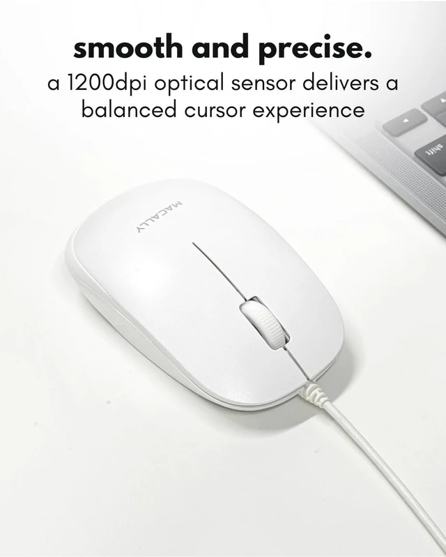 Alt view image 5 of 7 - Macally Wired Mouse for Mac and PC - Dual USB C + A Plug - Simple Ambidextrous 3 Button USB Mouse Wired with Scroll Wheel and 1200 DPI Optical Sensor - for Apple, MacBook, iMac, Laptop and PC - White