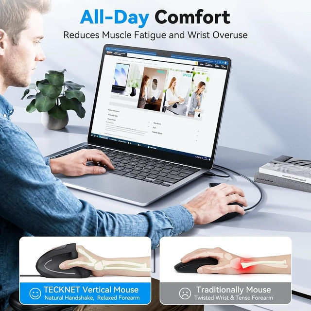 Alt view image 3 of 7 - TECKNET Wired Mouse, Comfortable Ergonomic Mouse with 6400 DPI