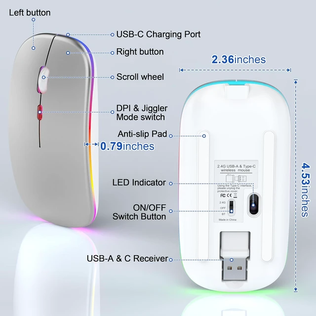 Alt view image 7 of 7 - R1 LED Mouse for MacBook Air/iPad/Laptop, Silver