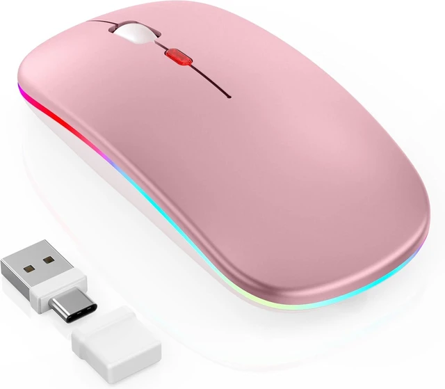 Main image of Gizdot-R1 LED Wireless Mouse for MacBook & iPad, Bluetooth 5.2/2.4G, USB-C Rechargeable Silent Click, 800/1200/1600 DPI, 2-Device Switch, Slim Portable USB-A/C (LED Wireless Mouse, Rose Gold)
