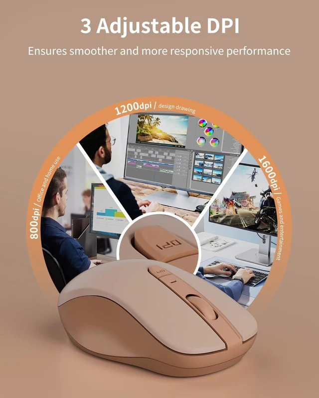Alt view image 4 of 7 - wegear WL300 Bluetooth Mouse Silent Wireless Mice, Quiet Click, Cordless Computer Mouse with 6 Buttons, Sculpted Grip, Adjustable DPI for Laptop, PC, Mac (Brown)