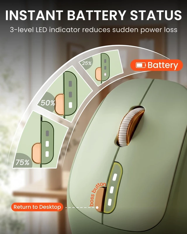 Alt view image 2 of 7 - Wireless Mouse, Bluetooth 5.0 & 2.4G, Visible Battery Indicator - Green