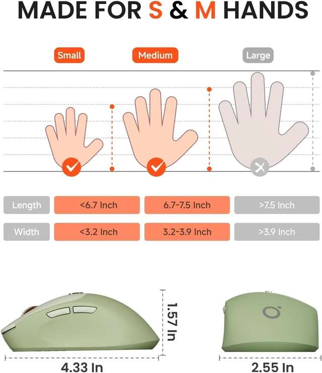 Alt view image 4 of 7 - Wireless Mouse, Bluetooth 5.0 & 2.4G, Visible Battery Indicator - Green