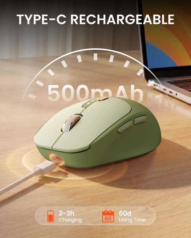 Alt view image 5 of 7 - Wireless Mouse, Bluetooth 5.0 & 2.4G, Visible Battery Indicator - Green