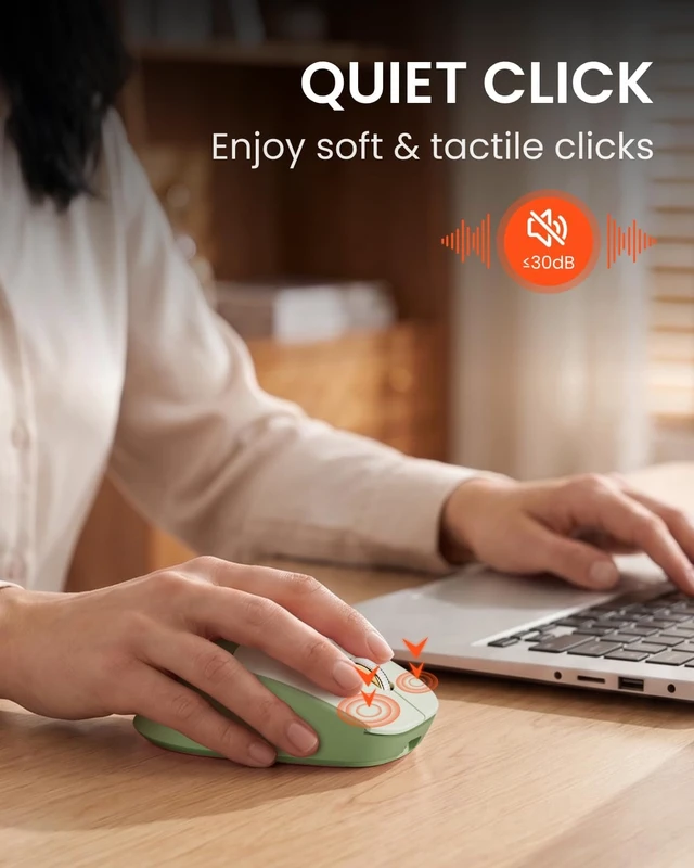 Alt view image 7 of 7 - Wireless Mouse, Bluetooth 5.0 & 2.4G, Visible Battery Indicator - Green