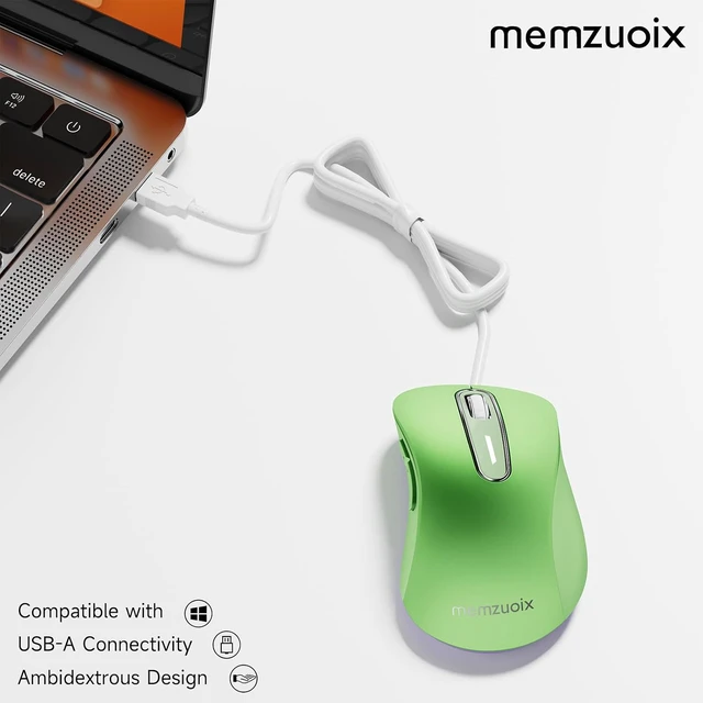 Alt view image 2 of 7 - memzuoix Wired Mouse, USB Computer Mouse 1400 DPI Mobile Optical Mouse Ergonomic Design Computer Mice with 5FT Cord for Laptop, PC, Desktop, MacBook, 5 Buttons (Green)